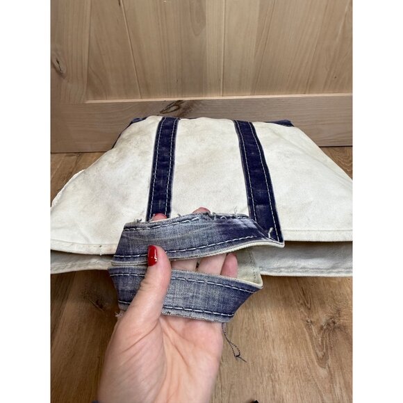 Vintage 80s LL Bean Canvas Tote Bag With Navy Straps Sawtooth Label 15" x10" Sho - Picture 5 of 10